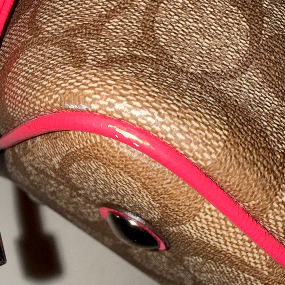 Coach Brown Signature Tote with Pink and White Stripe - Picture 4 of 14